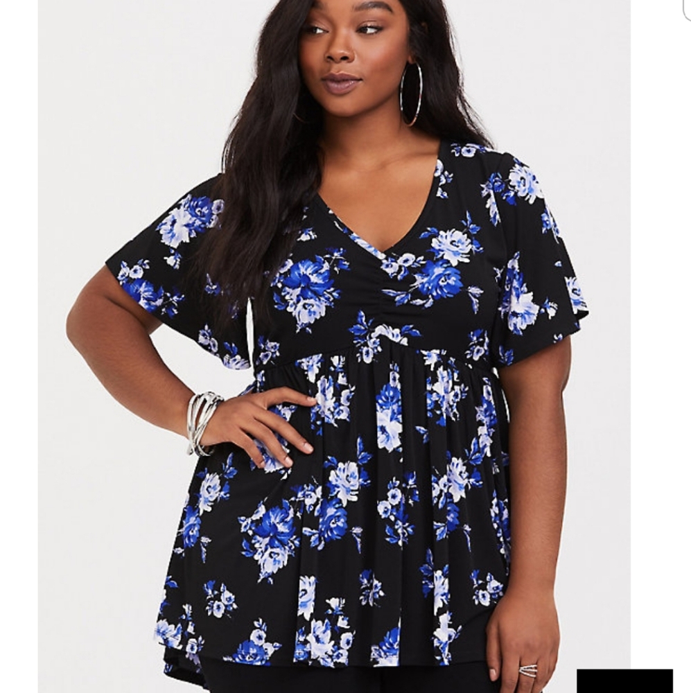 🆕️Torrid Floral Print Cinched Front Babydoll Top - Picture 8 of 9